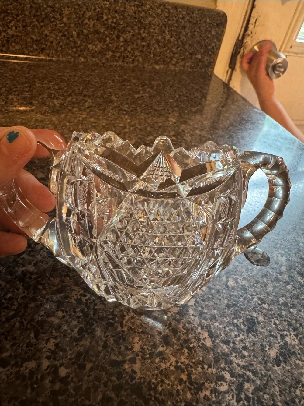 VTG Cut Glass Double-Handled Sugar Bowl - Clear Crystal HEAVY